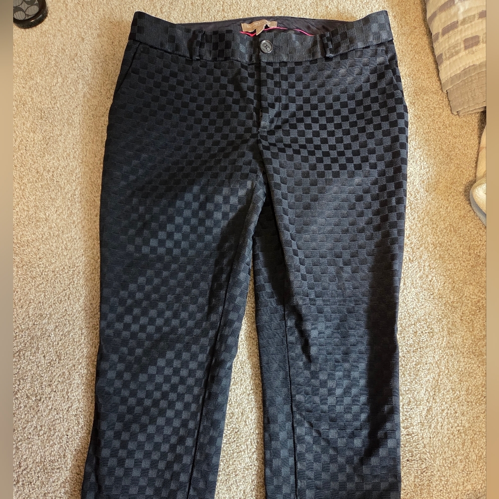 Banana Republic Black Trousers with Modern Checkerboard Design